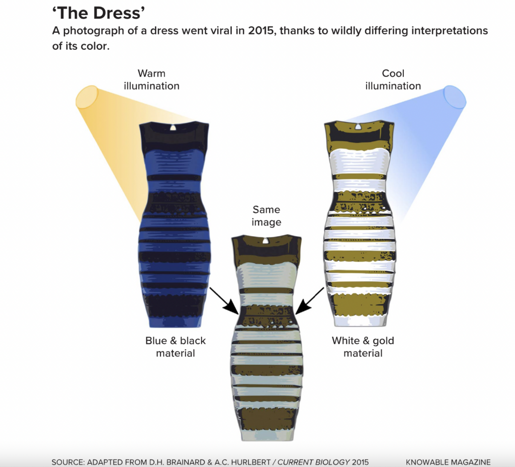 Image illustrating the 2015 viral debate over a photograph of a dress. 